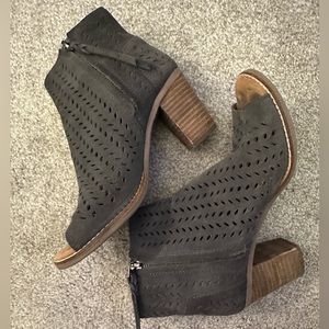 Toms Gray Peep Toe Heeled Ankle Bootie